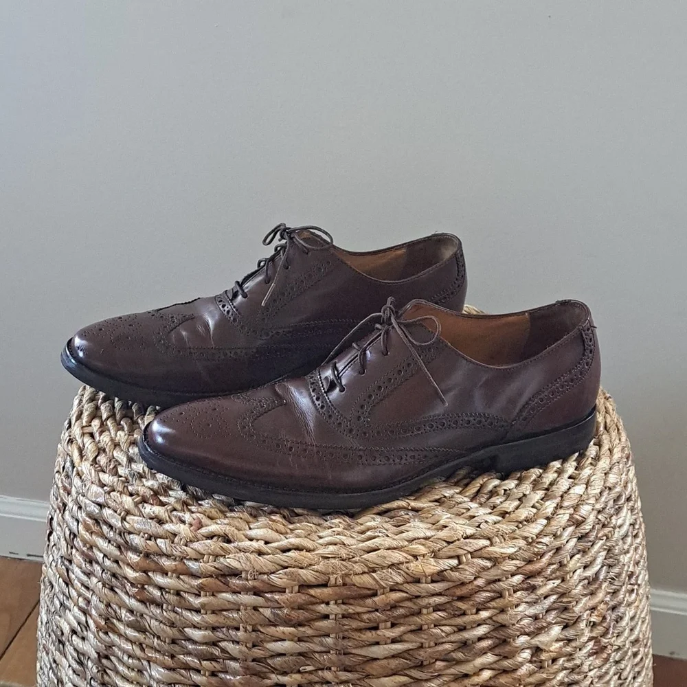 Cole‎ Haan Mens Classic Brown Leather Wingtip Oxford Dress Shoes Lace Up Size 10